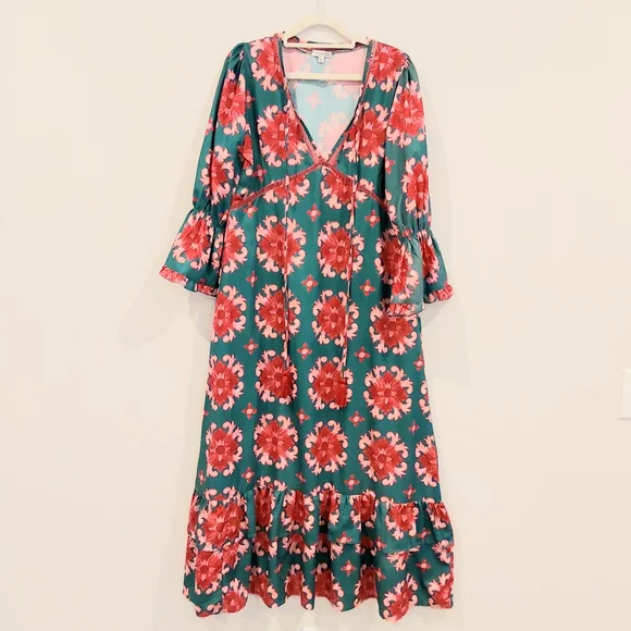 Moda Posa Silky Printed Puff Sleeve Tiered Maxi Dress - Picture 2 of 8